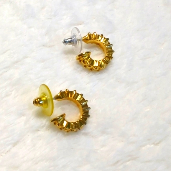 Vintage Small Goldtone and Clear Rhinestone Half Hoop Pierced Earrings - Picture 5 of 6